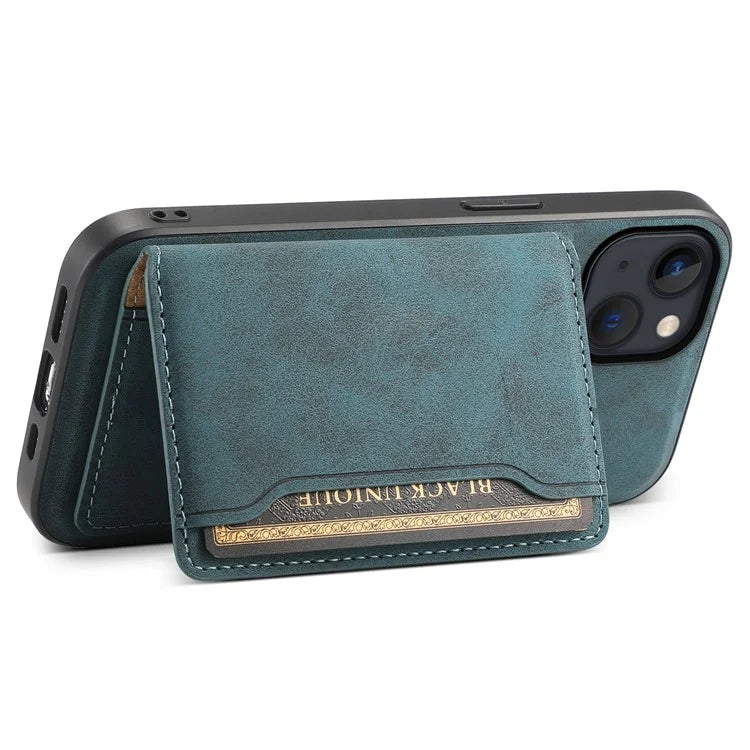 DENIOR D13 For iPhone 13 / 14 Case Leather Back Phone Cover with Detachable Magnetic Card Holder