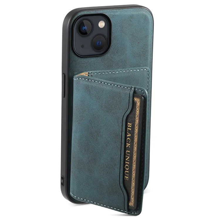 DENIOR D13 For iPhone 13 / 14 Case Leather Back Phone Cover with Detachable Magnetic Card Holder