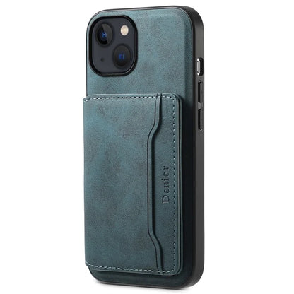 DENIOR D13 For iPhone 13 / 14 Case Leather Back Phone Cover with Detachable Magnetic Card Holder