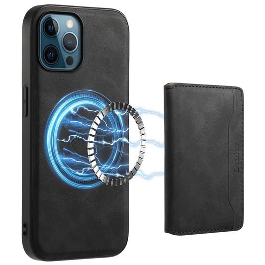 DENIOR D13 For iPhone 12 Pro Max Case Retro Texture PU+TPU+PC Magnetic Phone Case with Card Bag