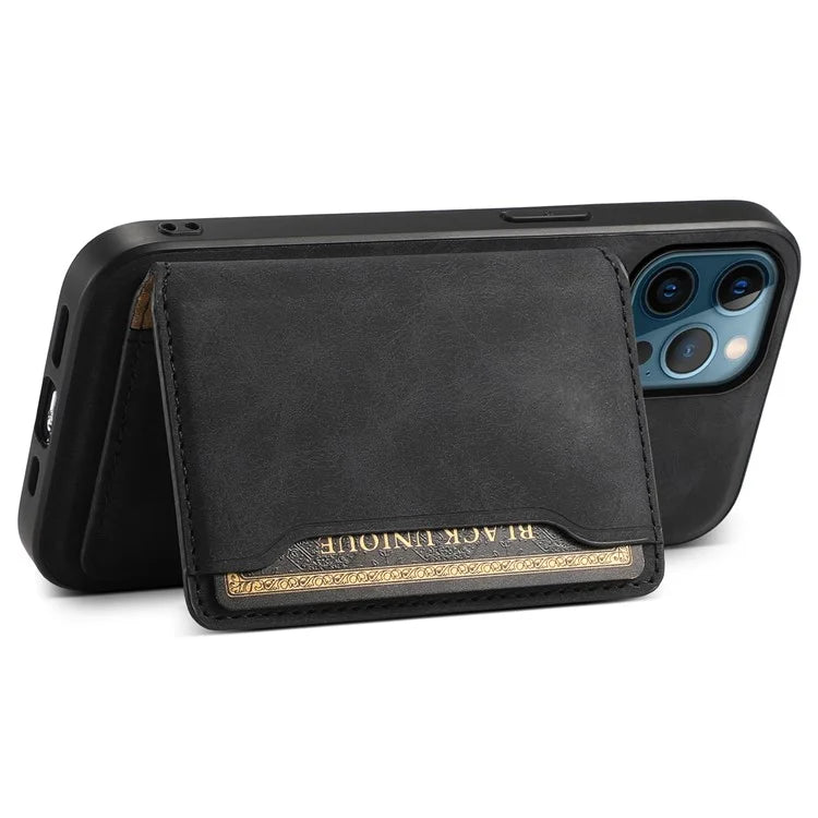 DENIOR D13 For iPhone 12 Pro Max Case Retro Texture PU+TPU+PC Magnetic Phone Case with Card Bag