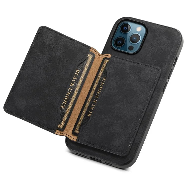 DENIOR D13 For iPhone 12 Pro Max Case Retro Texture PU+TPU+PC Magnetic Phone Case with Card Bag