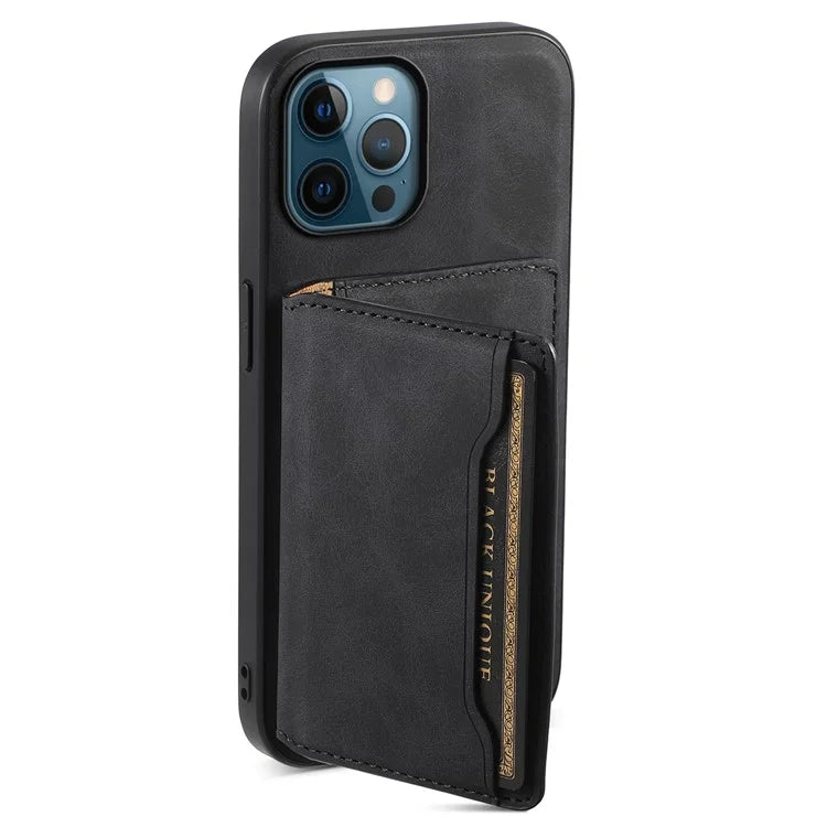 DENIOR D13 For iPhone 12 Pro Max Case Retro Texture PU+TPU+PC Magnetic Phone Case with Card Bag