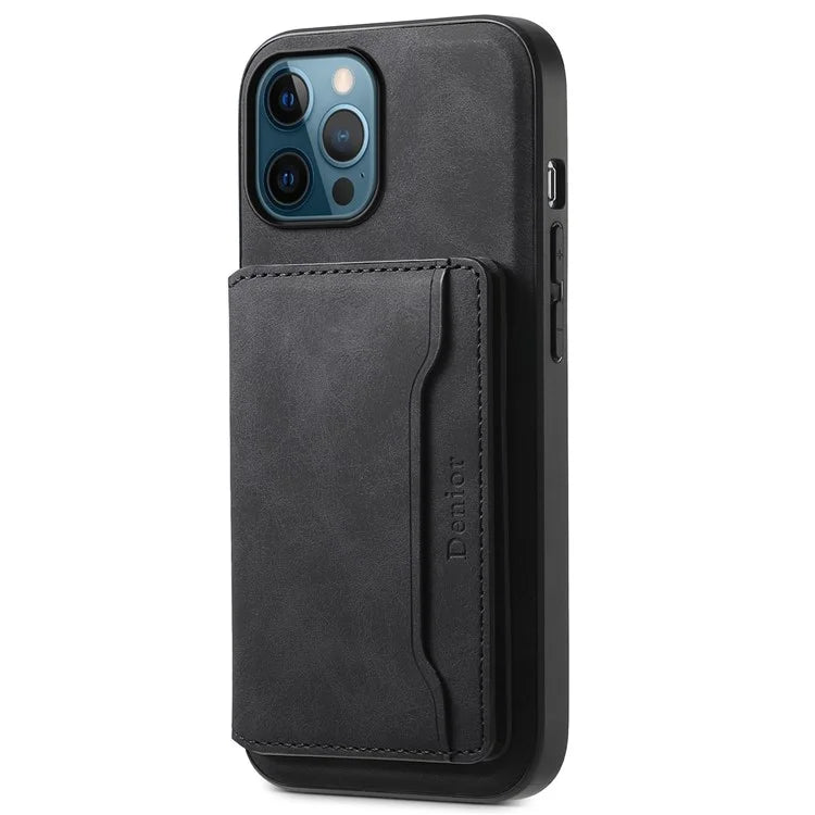 DENIOR D13 For iPhone 12 Pro Max Case Retro Texture PU+TPU+PC Magnetic Phone Case with Card Bag