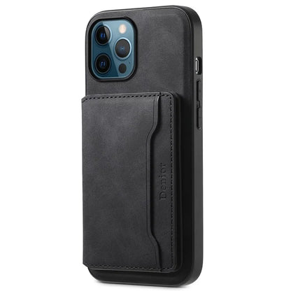 DENIOR D13 For iPhone 12 Pro Max Case Retro Texture PU+TPU+PC Magnetic Phone Case with Card Bag