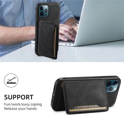 DENIOR D13 For iPhone 12 Pro Max Case Retro Texture PU+TPU+PC Magnetic Phone Case with Card Bag