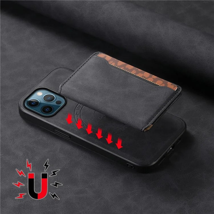 DENIOR D13 For iPhone 12 Pro Max Case Retro Texture PU+TPU+PC Magnetic Phone Case with Card Bag
