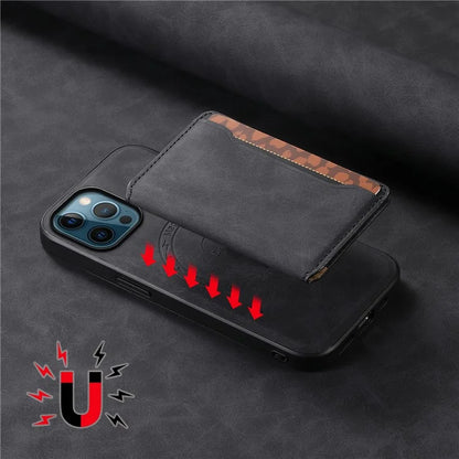 DENIOR D13 For iPhone 12 Pro Max Case Retro Texture PU+TPU+PC Magnetic Phone Case with Card Bag