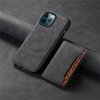 DENIOR D13 For iPhone 12 Pro Max Case Retro Texture PU+TPU+PC Magnetic Phone Case with Card Bag