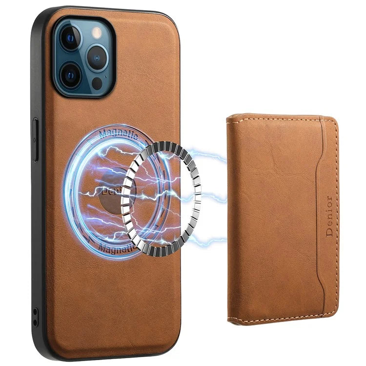 DENIOR D13 For iPhone 12 Pro Max Case Retro Texture PU+TPU+PC Magnetic Phone Case with Card Bag