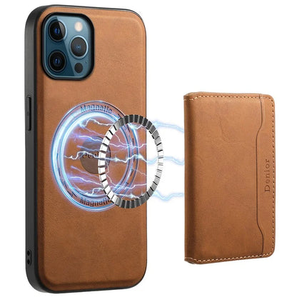 DENIOR D13 For iPhone 12 Pro Max Case Retro Texture PU+TPU+PC Magnetic Phone Case with Card Bag