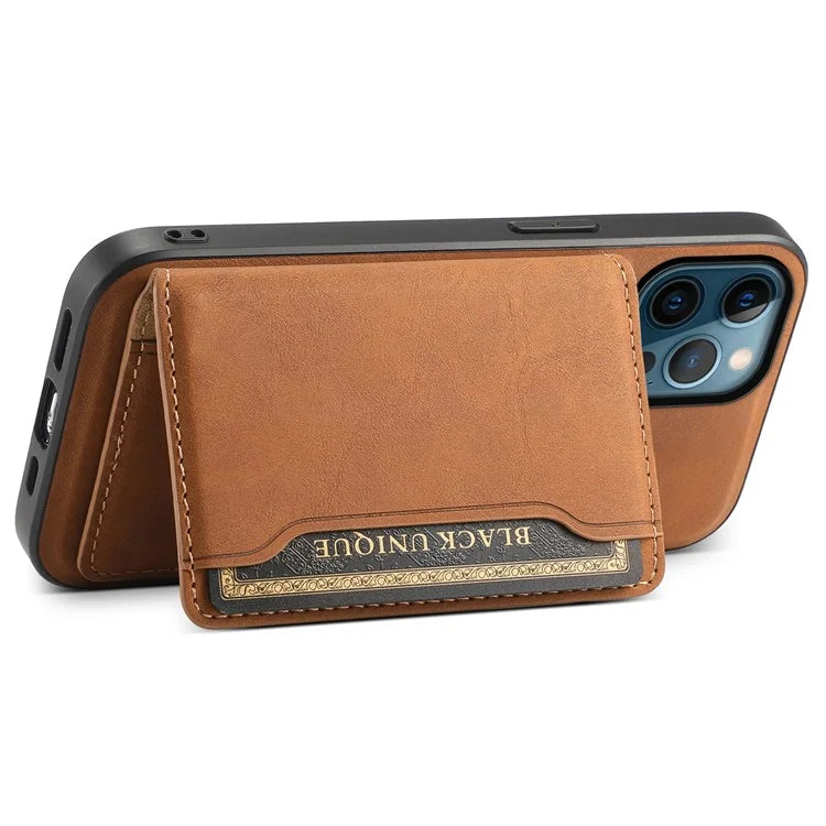 DENIOR D13 For iPhone 12 Pro Max Case Retro Texture PU+TPU+PC Magnetic Phone Case with Card Bag