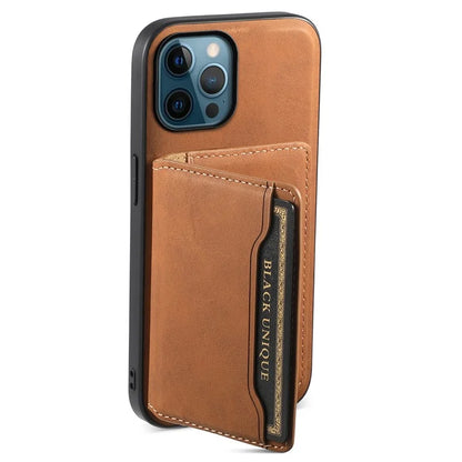 DENIOR D13 For iPhone 12 Pro Max Case Retro Texture PU+TPU+PC Magnetic Phone Case with Card Bag