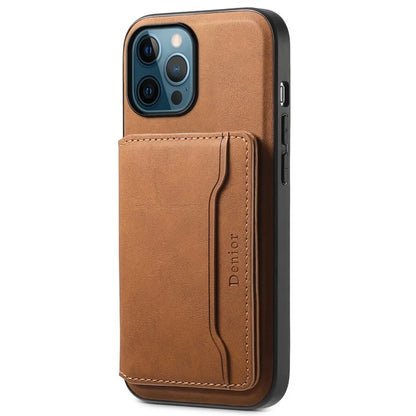 DENIOR D13 For iPhone 12 Pro Max Case Retro Texture PU+TPU+PC Magnetic Phone Case with Card Bag