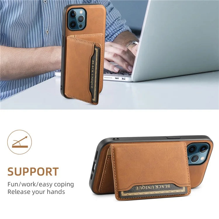 DENIOR D13 For iPhone 12 Pro Max Case Retro Texture PU+TPU+PC Magnetic Phone Case with Card Bag