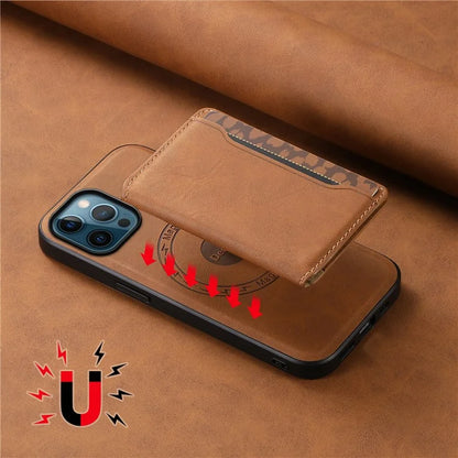 DENIOR D13 For iPhone 12 Pro Max Case Retro Texture PU+TPU+PC Magnetic Phone Case with Card Bag