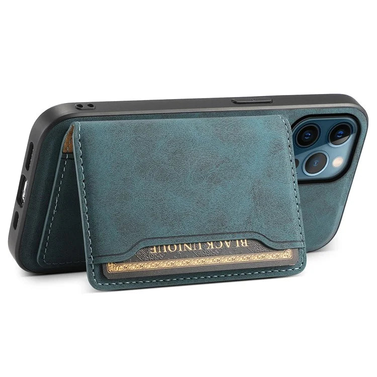 DENIOR D13 For iPhone 12 Pro Max Case Retro Texture PU+TPU+PC Magnetic Phone Case with Card Bag