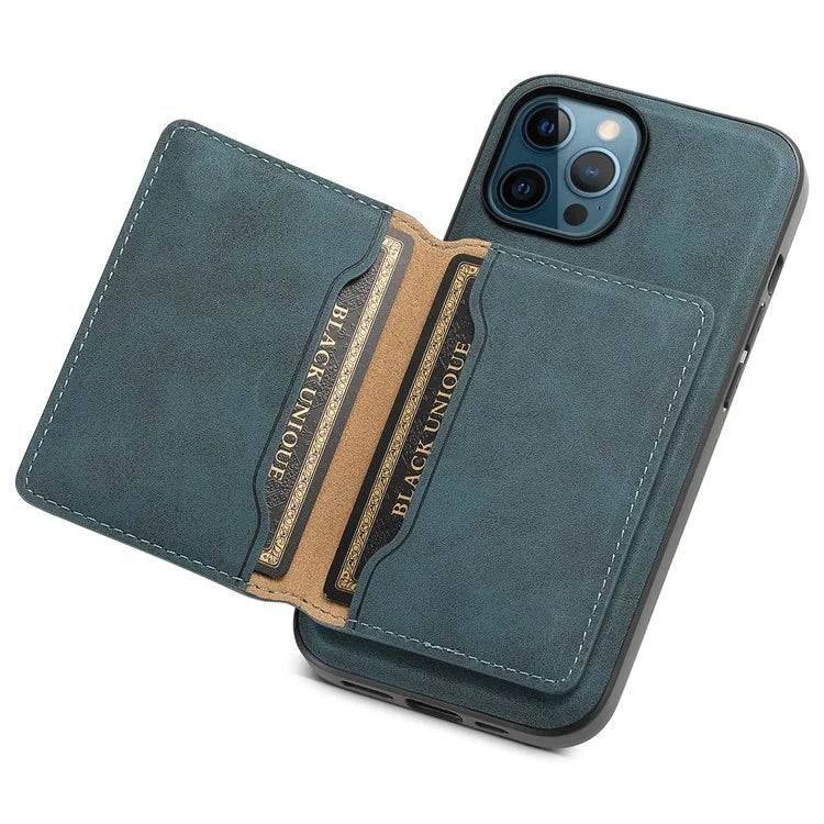 DENIOR D13 For iPhone 12 Pro Max Case Retro Texture PU+TPU+PC Magnetic Phone Case with Card Bag