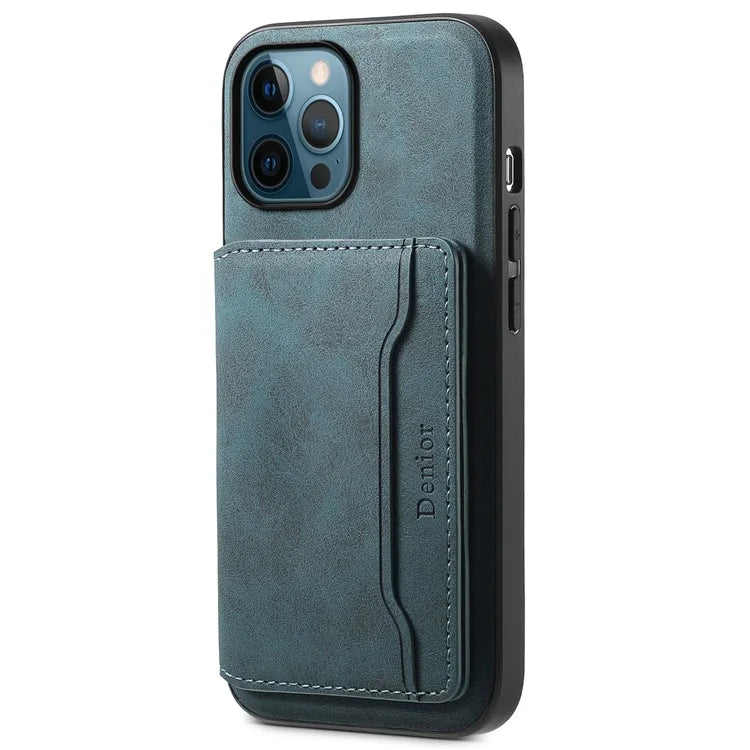 DENIOR D13 For iPhone 12 Pro Max Case Retro Texture PU+TPU+PC Magnetic Phone Case with Card Bag