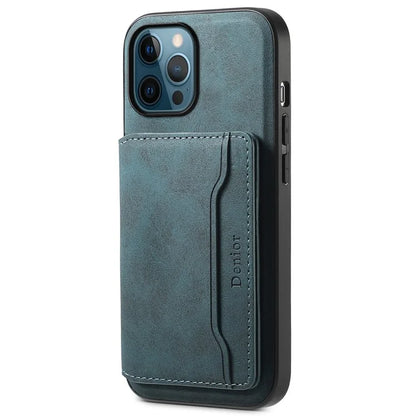 DENIOR D13 For iPhone 12 Pro Max Case Retro Texture PU+TPU+PC Magnetic Phone Case with Card Bag