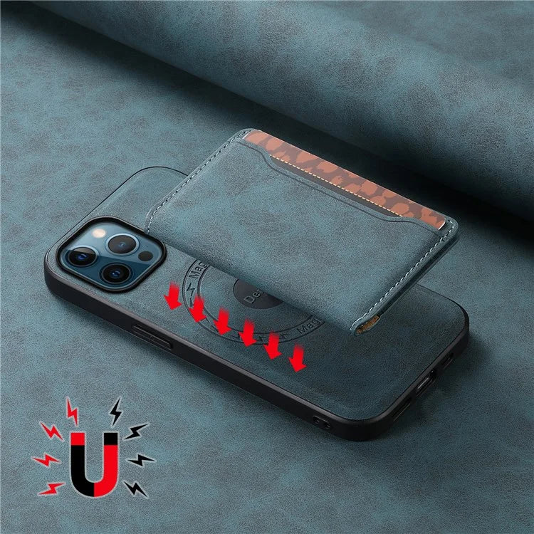 DENIOR D13 For iPhone 12 Pro Max Case Retro Texture PU+TPU+PC Magnetic Phone Case with Card Bag