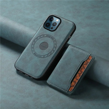DENIOR D13 For iPhone 12 Pro Max Case Retro Texture PU+TPU+PC Magnetic Phone Case with Card Bag