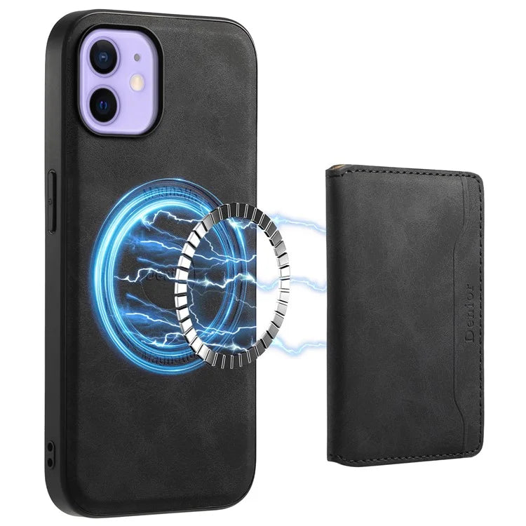 DENIOR D13 For iPhone 12 / 12 Pro Case Vintage PU Leather Back Cover with Detachable Card Holder