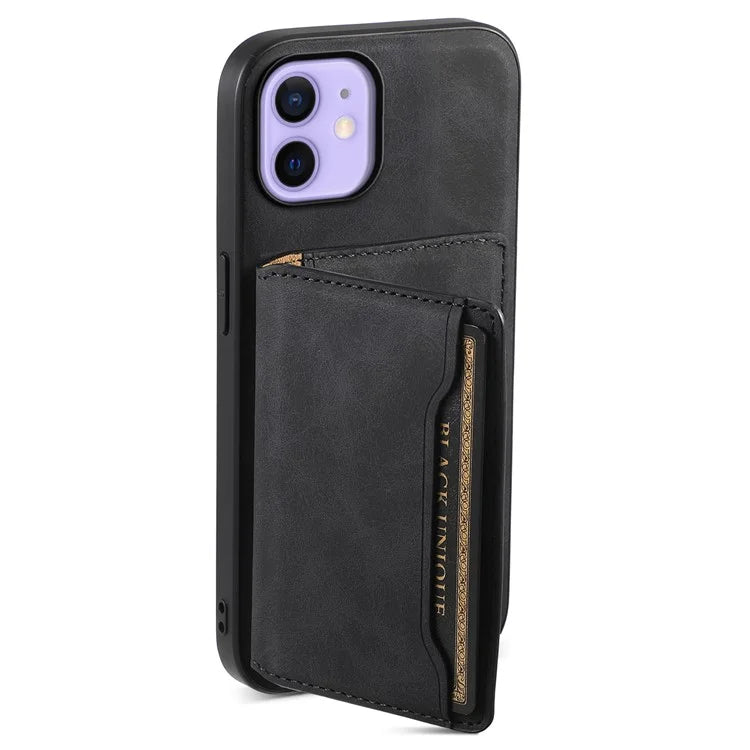 DENIOR D13 For iPhone 12 / 12 Pro Case Vintage PU Leather Back Cover with Detachable Card Holder
