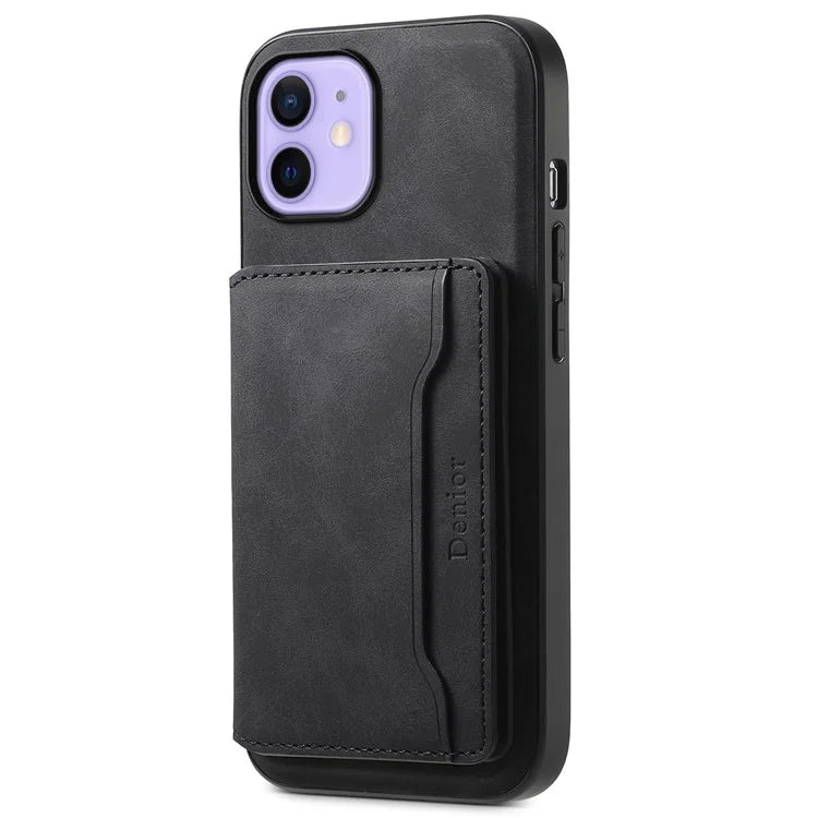 DENIOR D13 For iPhone 12 / 12 Pro Case Vintage PU Leather Back Cover with Detachable Card Holder