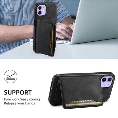 DENIOR D13 For iPhone 12 / 12 Pro Case Vintage PU Leather Back Cover with Detachable Card Holder