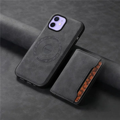 DENIOR D13 For iPhone 12 / 12 Pro Case Vintage PU Leather Back Cover with Detachable Card Holder