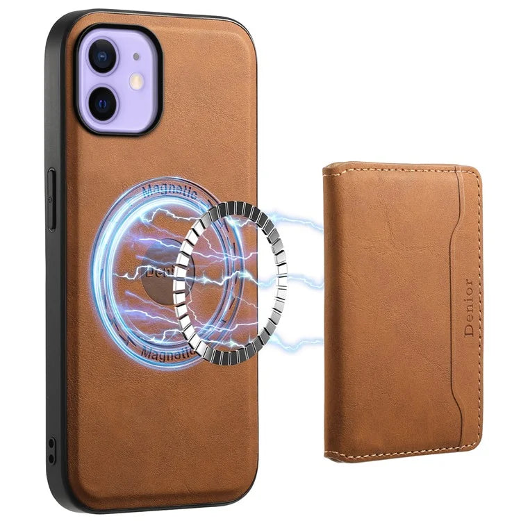 DENIOR D13 For iPhone 12 / 12 Pro Case Vintage PU Leather Back Cover with Detachable Card Holder