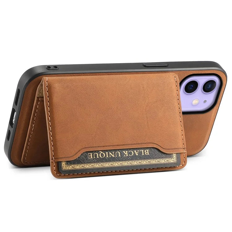 DENIOR D13 For iPhone 12 / 12 Pro Case Vintage PU Leather Back Cover with Detachable Card Holder