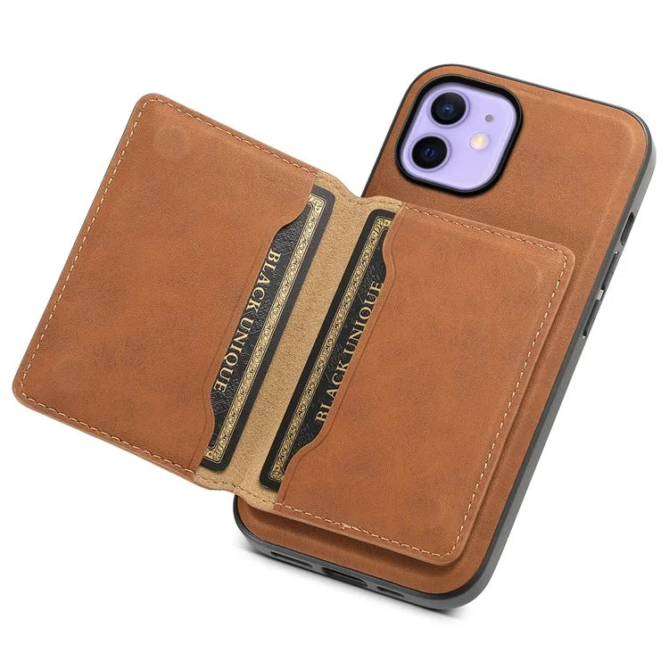 DENIOR D13 For iPhone 12 / 12 Pro Case Vintage PU Leather Back Cover with Detachable Card Holder