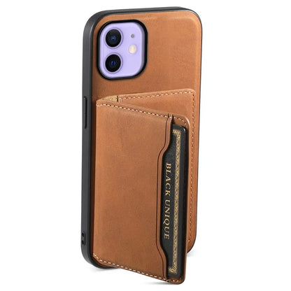 DENIOR D13 For iPhone 12 / 12 Pro Case Vintage PU Leather Back Cover with Detachable Card Holder