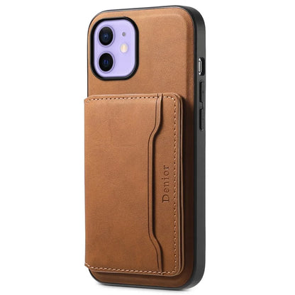 DENIOR D13 For iPhone 12 / 12 Pro Case Vintage PU Leather Back Cover with Detachable Card Holder