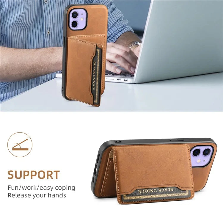 DENIOR D13 For iPhone 12 / 12 Pro Case Vintage PU Leather Back Cover with Detachable Card Holder