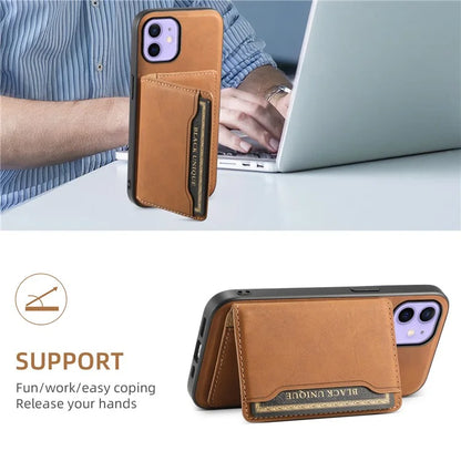 DENIOR D13 For iPhone 12 / 12 Pro Case Vintage PU Leather Back Cover with Detachable Card Holder