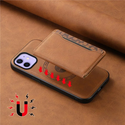 DENIOR D13 For iPhone 12 / 12 Pro Case Vintage PU Leather Back Cover with Detachable Card Holder