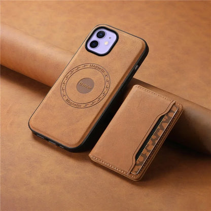 DENIOR D13 For iPhone 12 / 12 Pro Case Vintage PU Leather Back Cover with Detachable Card Holder