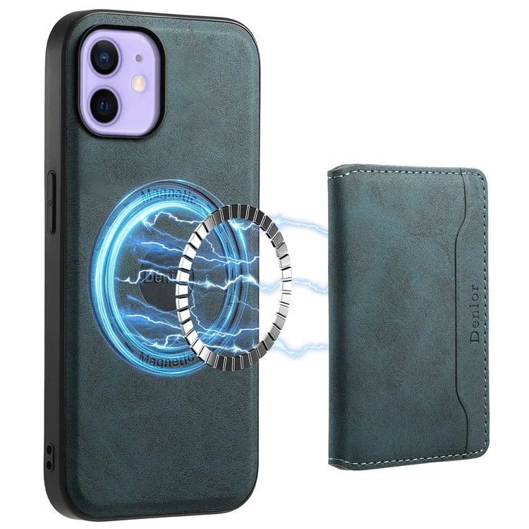 DENIOR D13 For iPhone 12 / 12 Pro Case Vintage PU Leather Back Cover with Detachable Card Holder