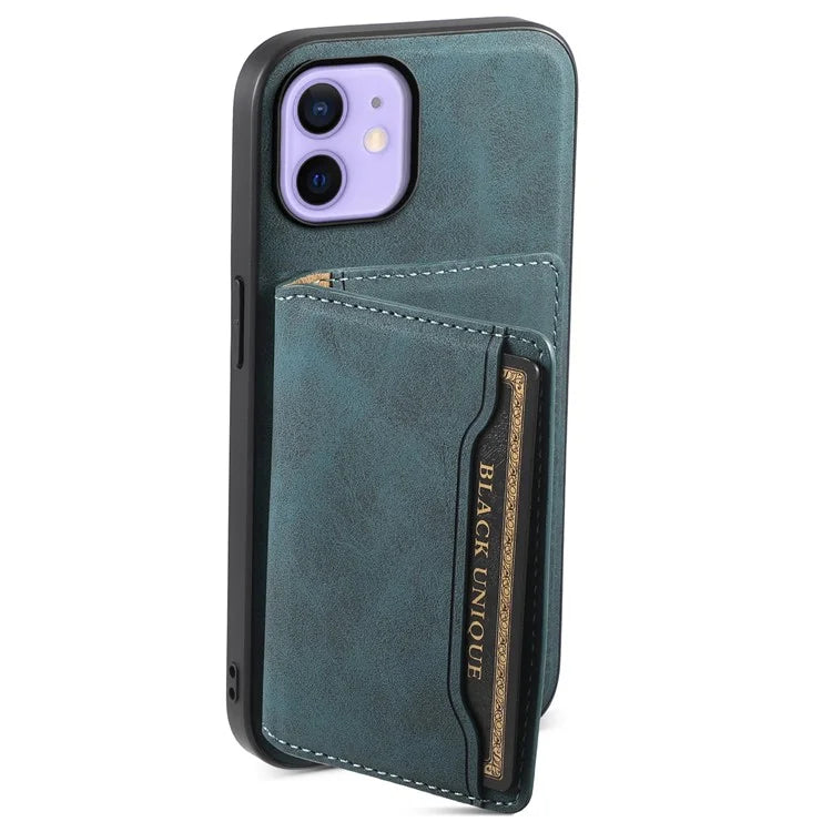 DENIOR D13 For iPhone 12 / 12 Pro Case Vintage PU Leather Back Cover with Detachable Card Holder