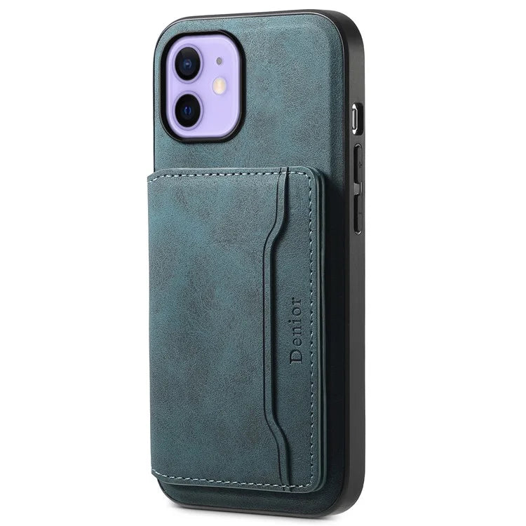 DENIOR D13 For iPhone 12 / 12 Pro Case Vintage PU Leather Back Cover with Detachable Card Holder