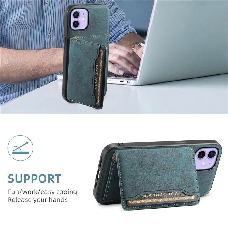 DENIOR D13 For iPhone 12 / 12 Pro Case Vintage PU Leather Back Cover with Detachable Card Holder