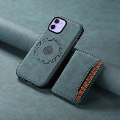 DENIOR D13 For iPhone 12 / 12 Pro Case Vintage PU Leather Back Cover with Detachable Card Holder