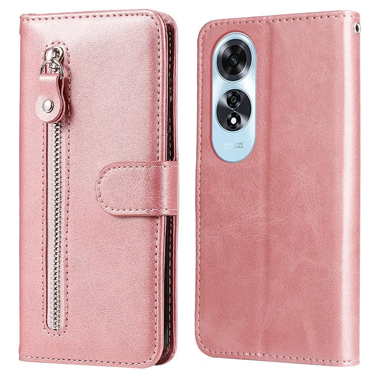 For Oppo A60 4G Case PU Leather Card Slots Zipper Pocket Phone Cover