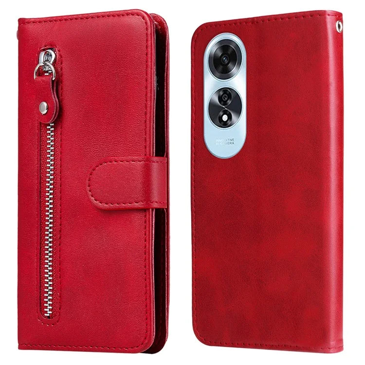 For Oppo A60 4G Case PU Leather Card Slots Zipper Pocket Phone Cover