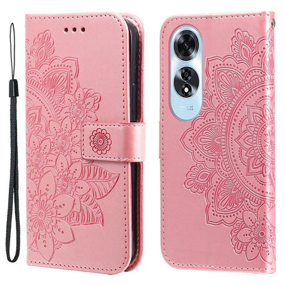 For Oppo A60 4G Case Flower Imprinted PU Leather Folio Wallet Phone Cover