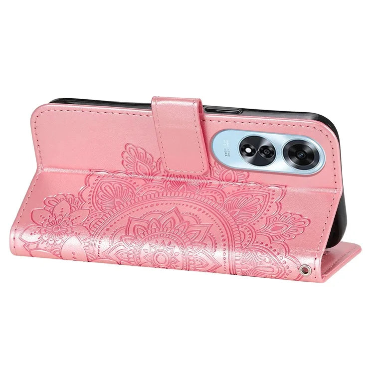 For Oppo A60 4G Case Flower Imprinted PU Leather Folio Wallet Phone Cover