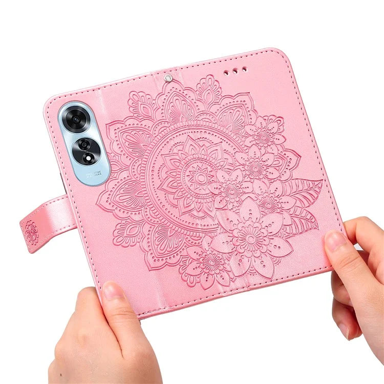 For Oppo A60 4G Case Flower Imprinted PU Leather Folio Wallet Phone Cover